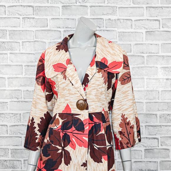 Jill Dufau Women's Vintage textile Barkcloth coat jacket leaf floral print Small - Picture 7 of 10